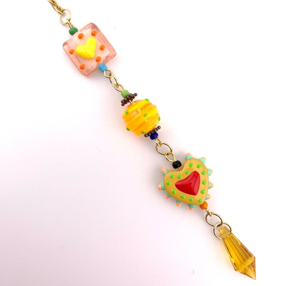 Heart Beads Rear View Mirror Car Charm Suncatcher Yellow Red Green Orange CC128